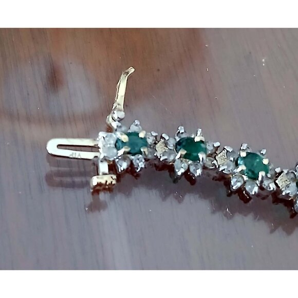 14K Yellow Gold Emerald & Diamond Link Bracelet - Picture 7 of 13